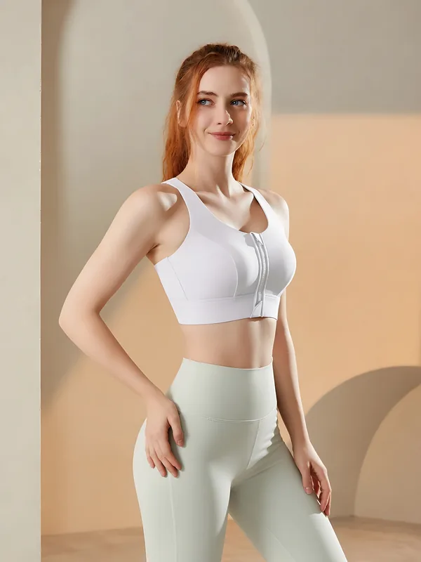Zip-Front Racerback Sports Bra in Ivory