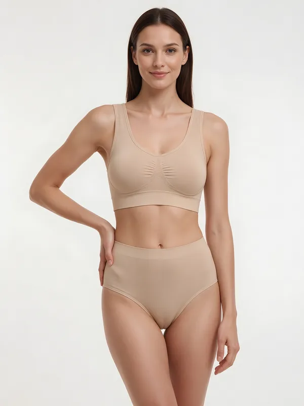Double-Layer Seamless Bra, Nude, model, front