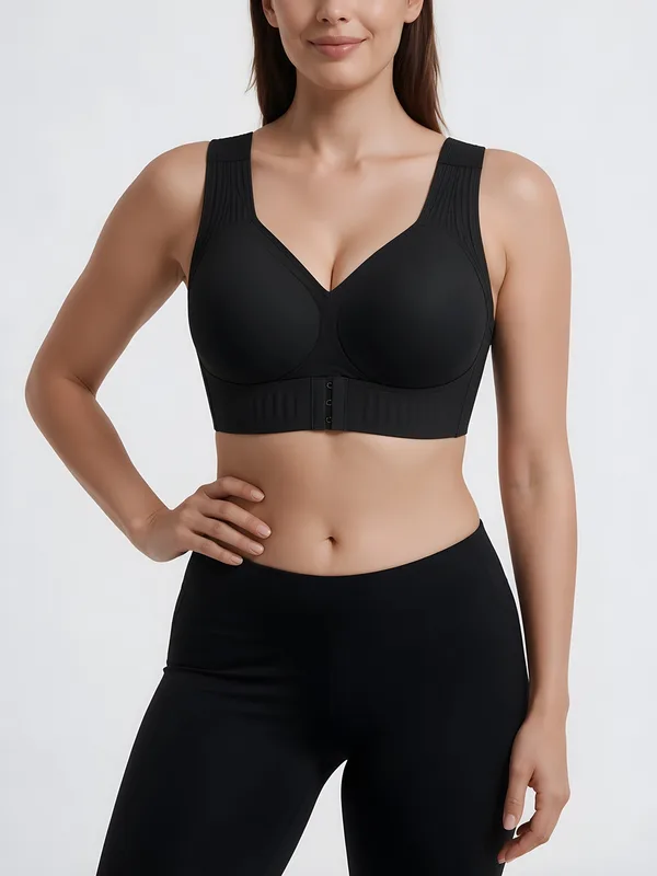 Back-Support Front-Closure Bra in Black